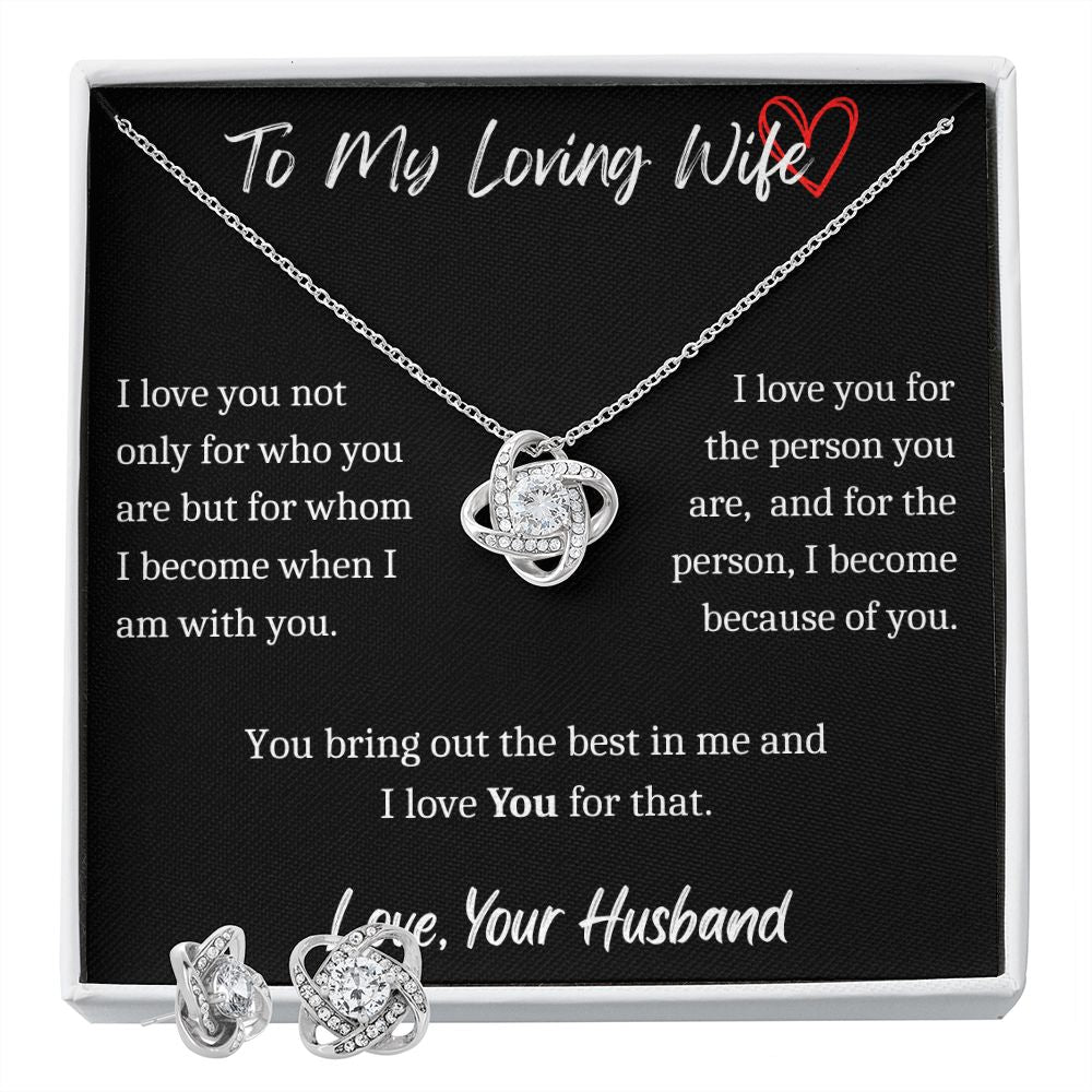 To My Loving Wife - Love Knot Necklace With Earrings