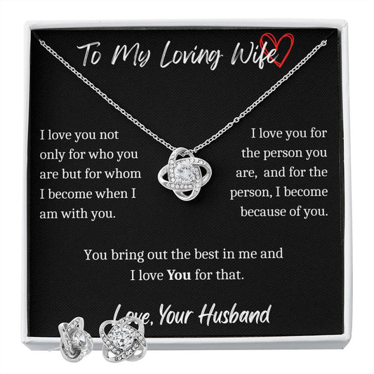 To My Loving Wife - Love Knot Necklace With Earrings