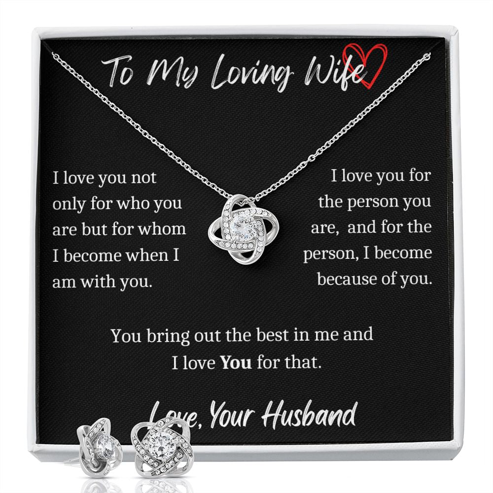 To My Loving Wife - Love Knot Necklace With Earrings