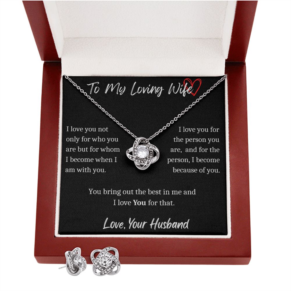 To My Loving Wife - Love Knot Necklace With Earrings