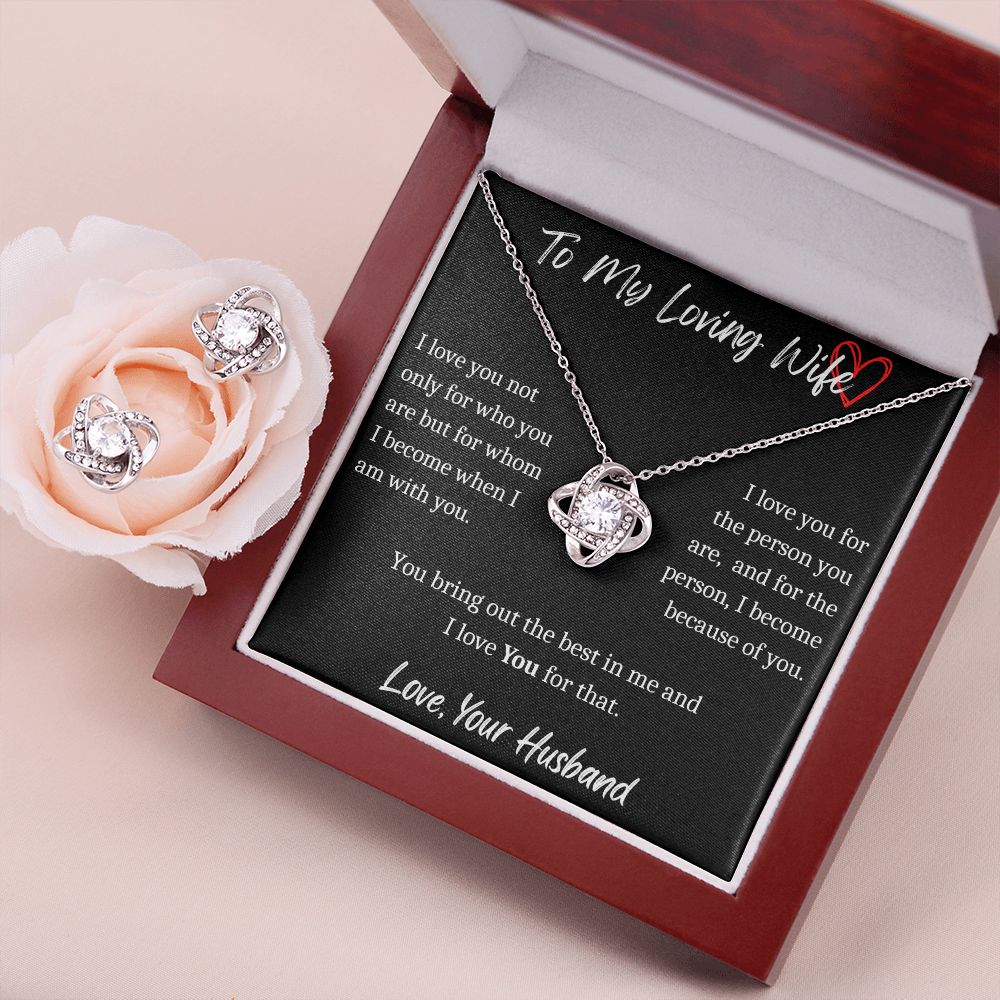 To My Loving Wife - Love Knot Necklace With Earrings