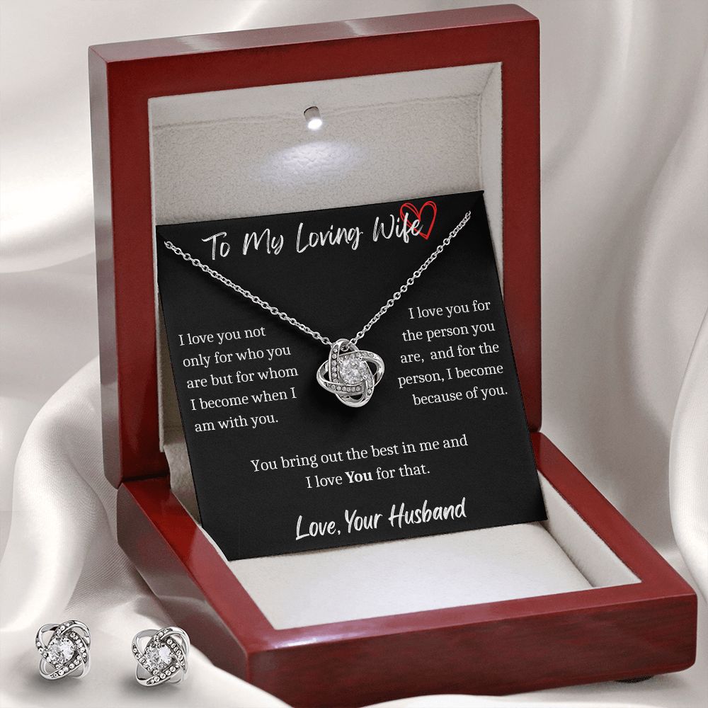 To My Loving Wife - Love Knot Necklace With Earrings